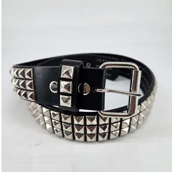 Hot Topic 3 Row Pyramid Black Faux Leather Belt Punk Rock Emo Y2K Style Size 36 - Picture 1 of 9